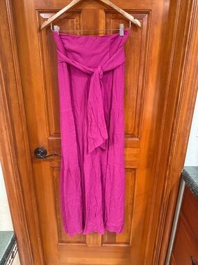 Women's Fuchsia Tie-Front Wide Leg Pants.